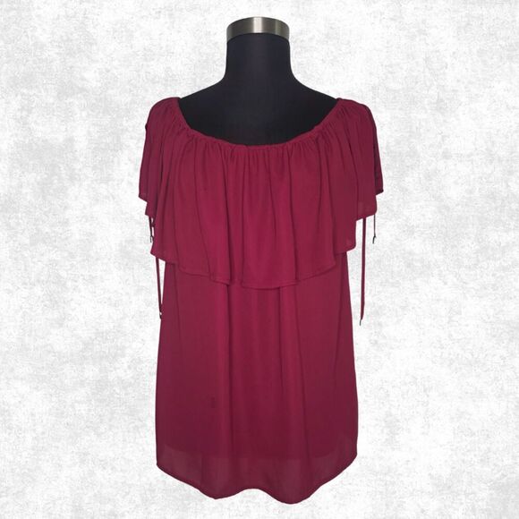 Torrid Off Shoulder Burgundy Ruffle Top Plus Size 2X Lace-Up Boho Goth Romance - Picture 4 of 8